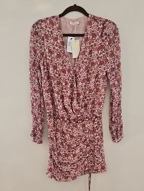 Ramy Brook DesignerFloral Pink Long-Sleeve Wrap Dress, Size XS